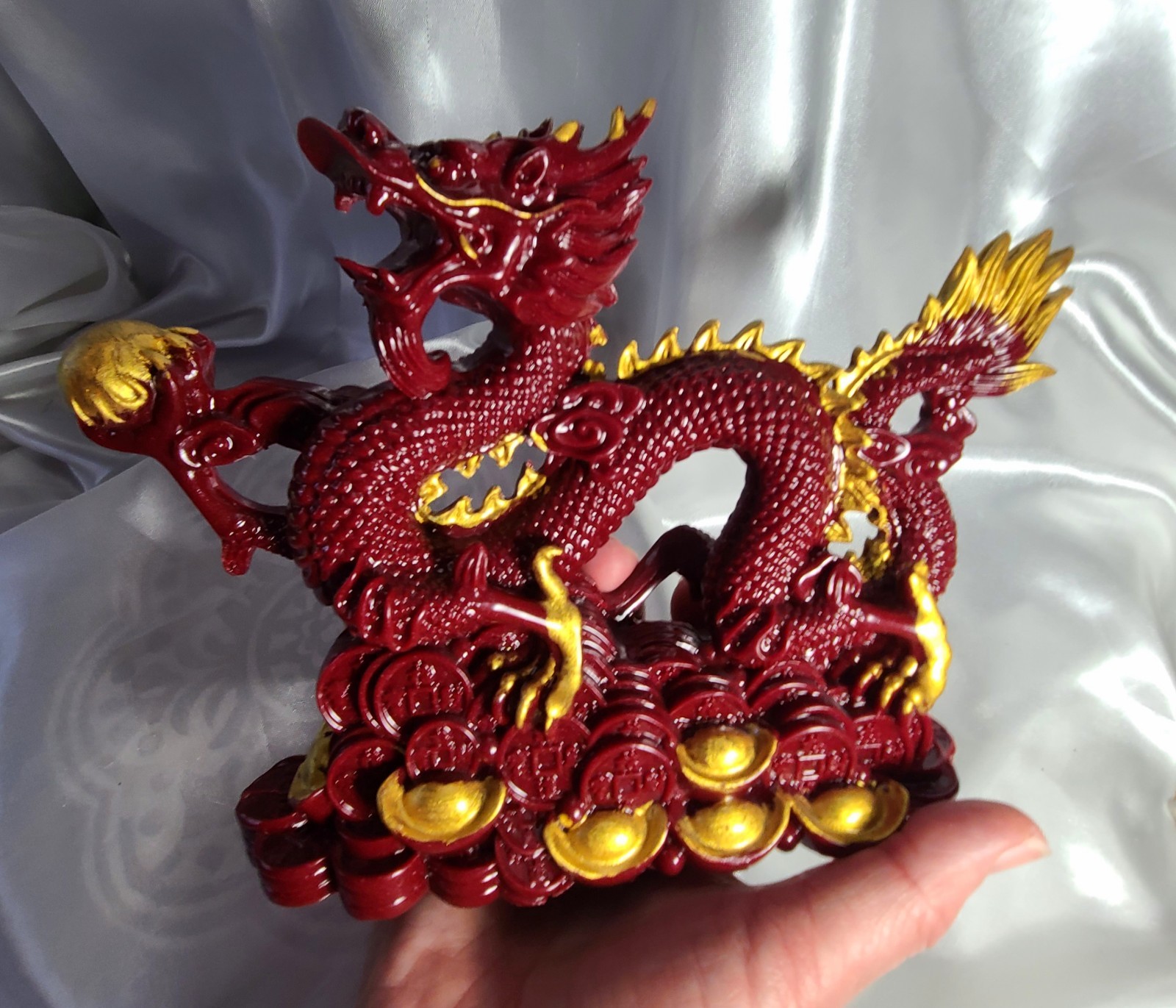 XL 9″ 2.4 lbs Genuine Cinnabar Stone Full Body Chinese Dragon Crystal Carving