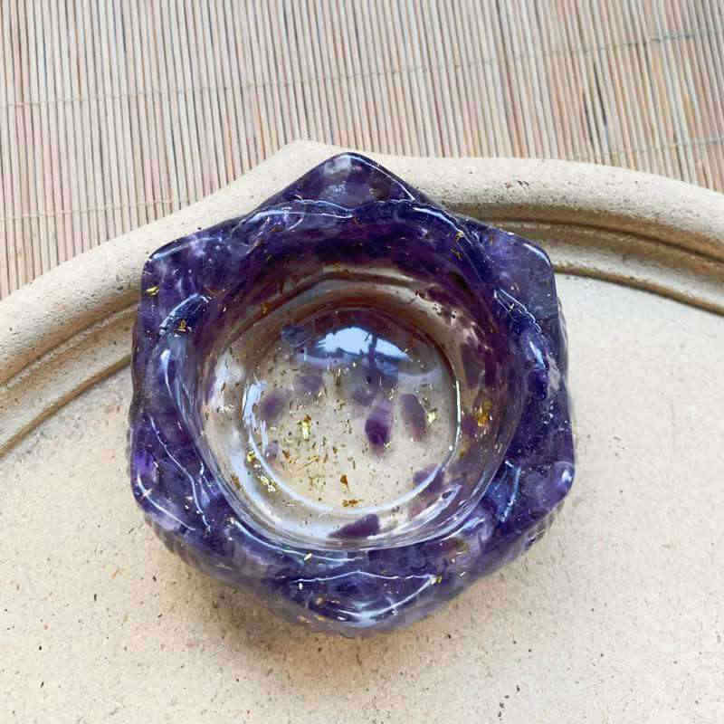 Natural Amethyst Quartz Crystal Gravel Lotus Degaussing Bowl Epoxy Resin Statue