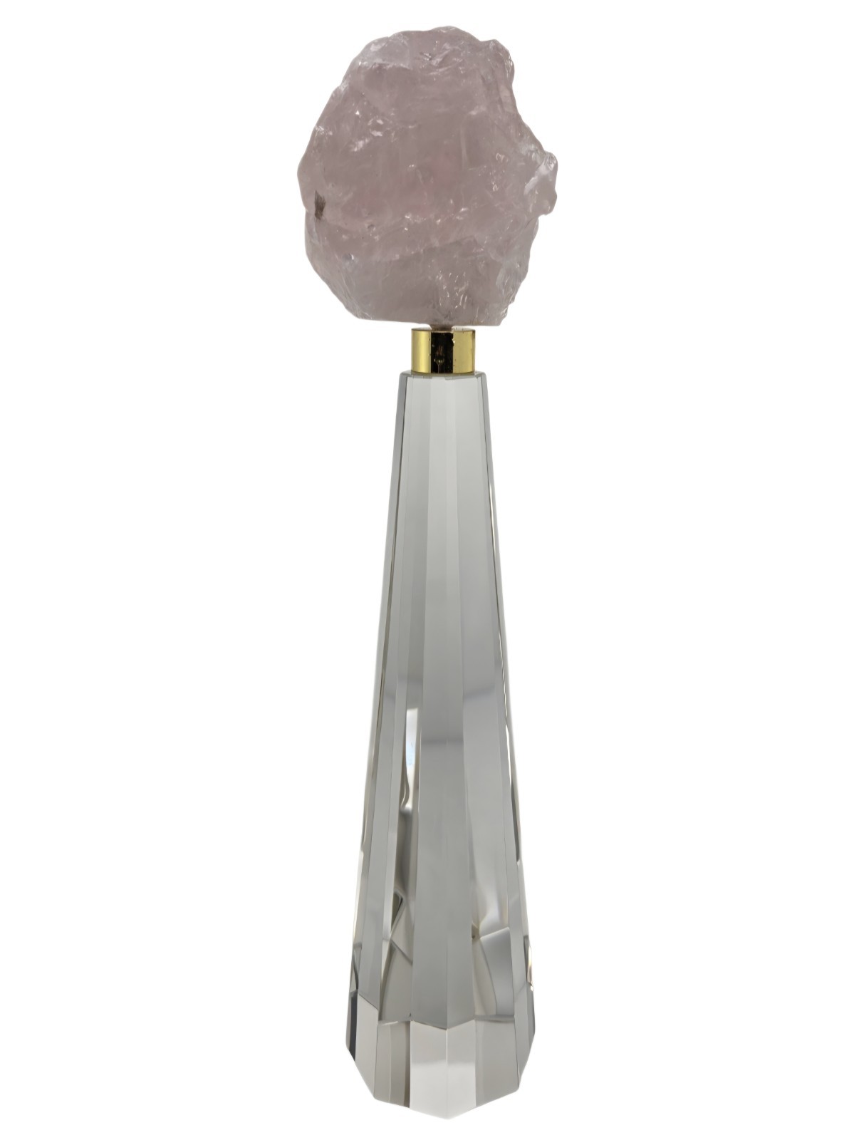 Rose Quartz with Clear Crystal Octagon Faceted Obelisk Tower