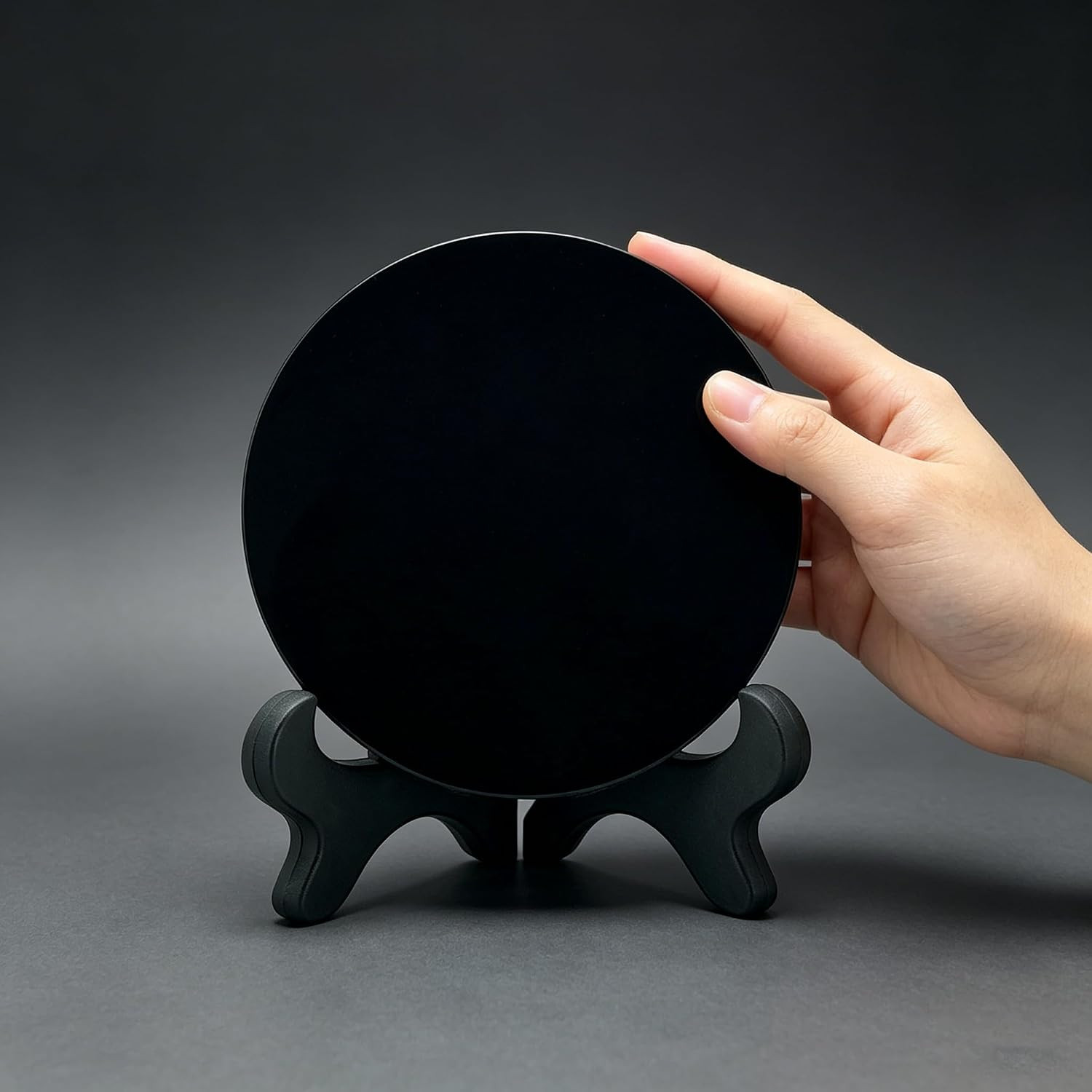 Black Obsidian Scrying Mirror with Stand & Bag for Divination & Healing