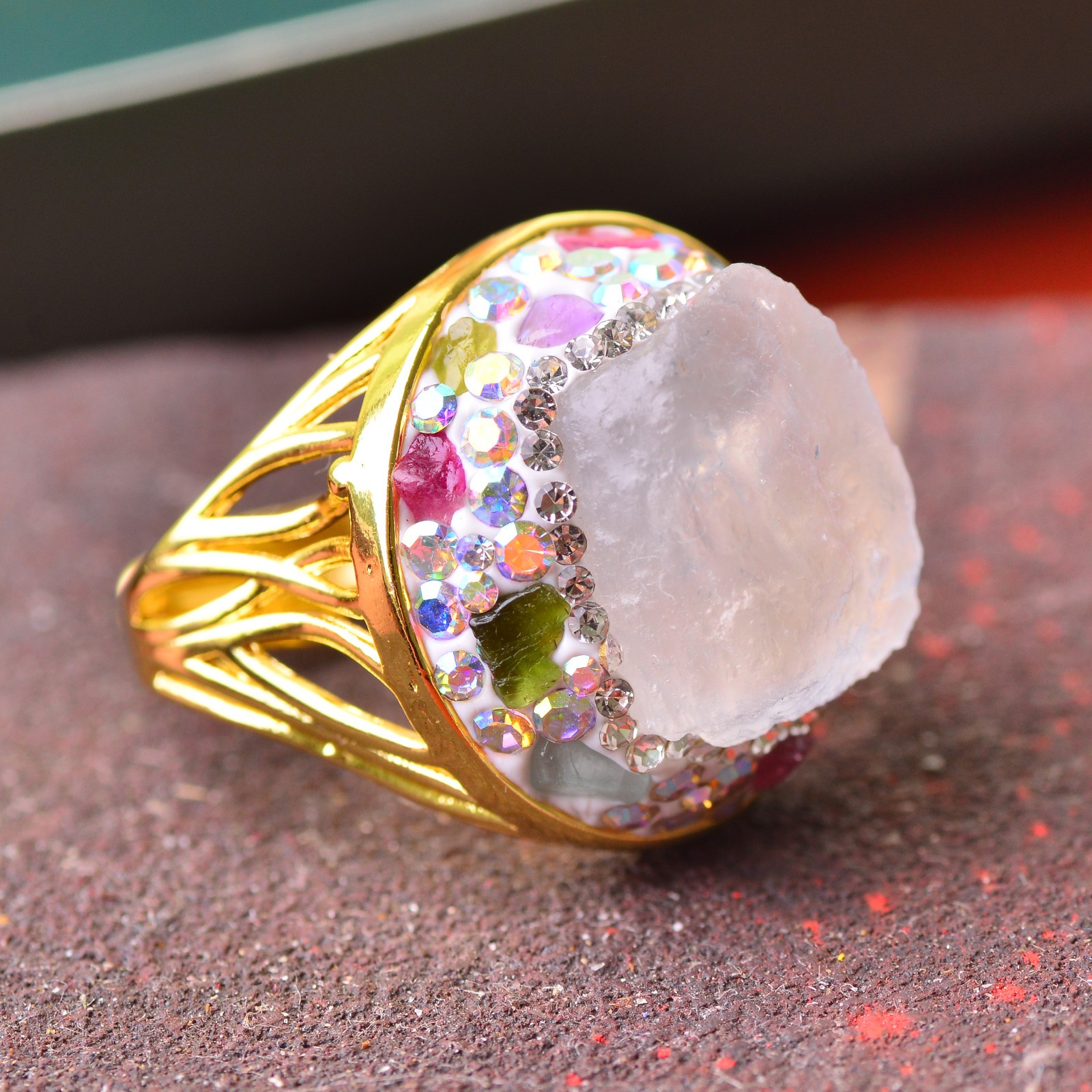 White Moonstone ring alloy inlaid with handmade gemstone jewelry Love Stone