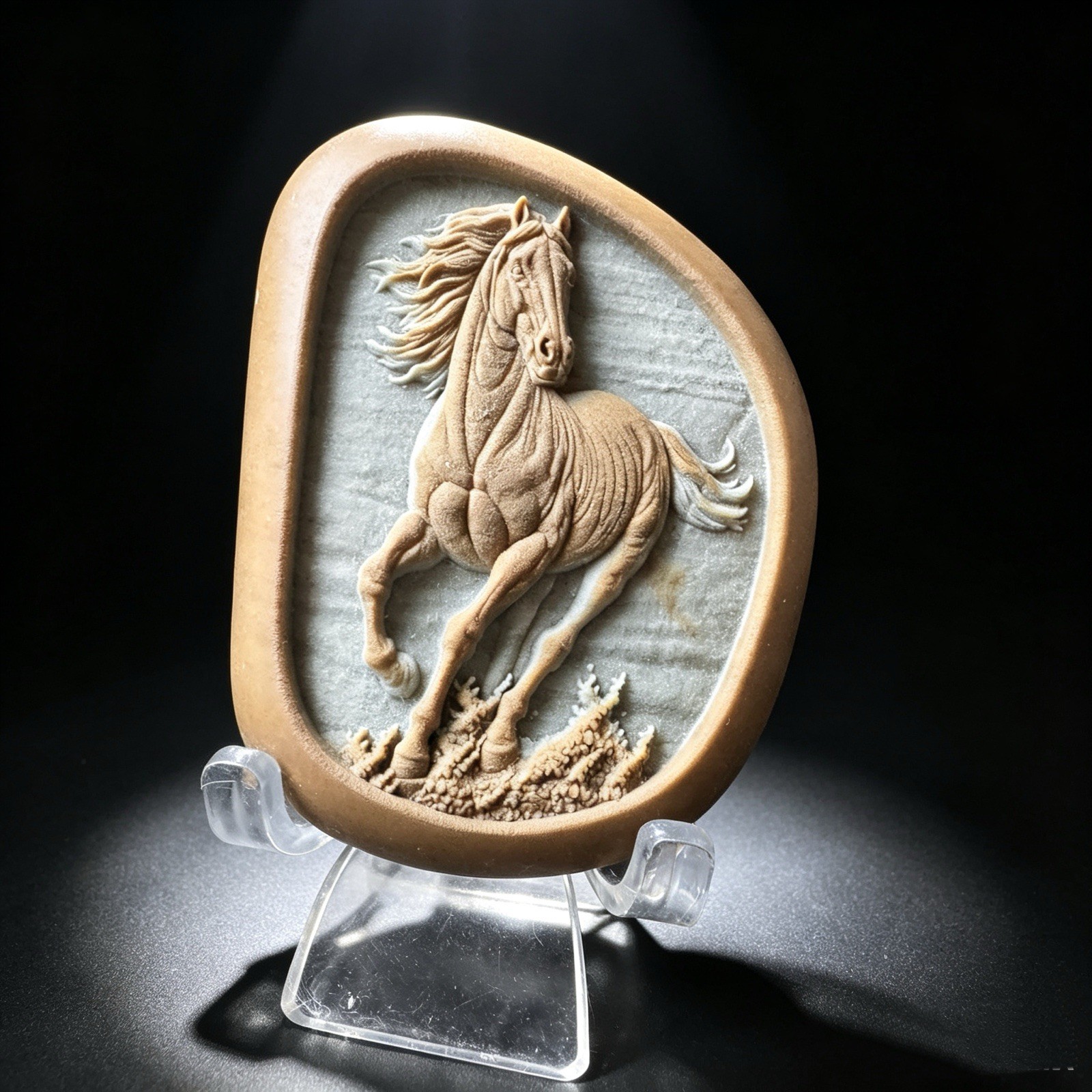 Natural Songhua Stone Finely Carved Horse, Collectible Crystal Desk Decor