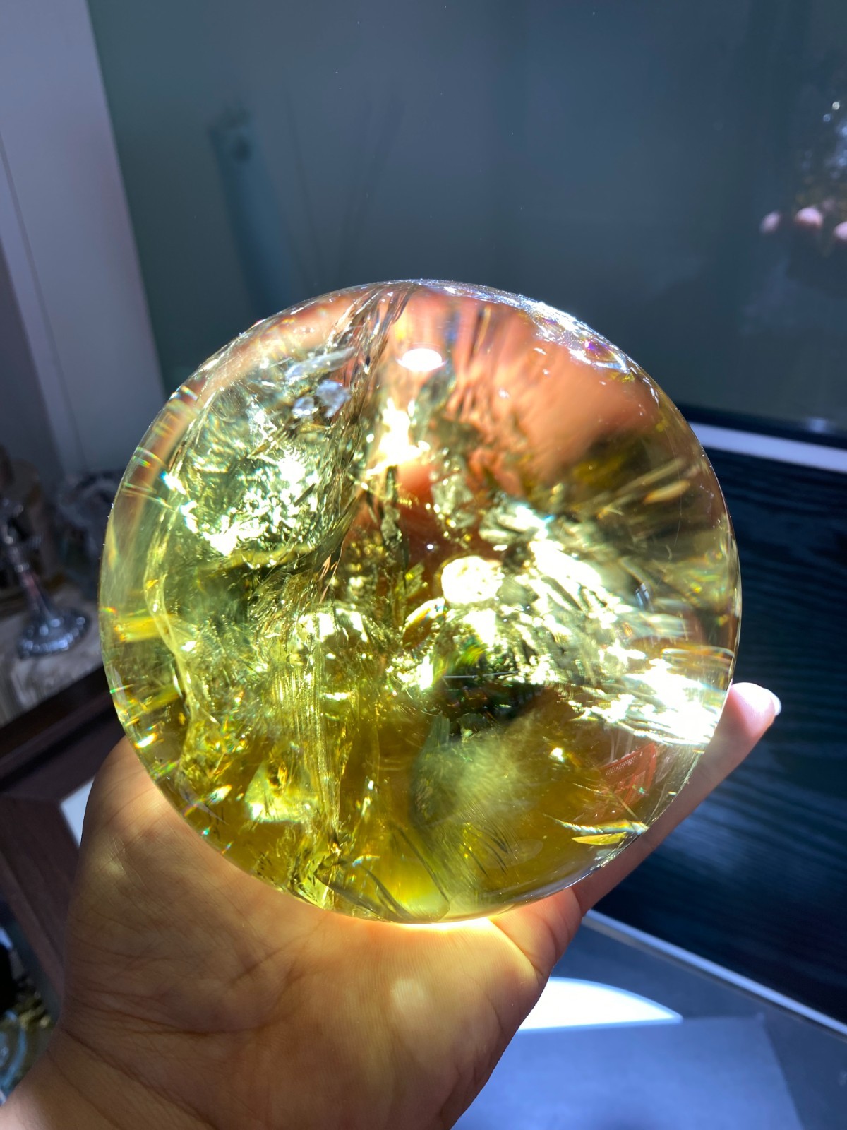 110mm TOP! Natural Rainbow Citrine ball carved Crystal Sphere reiki Heal Decor