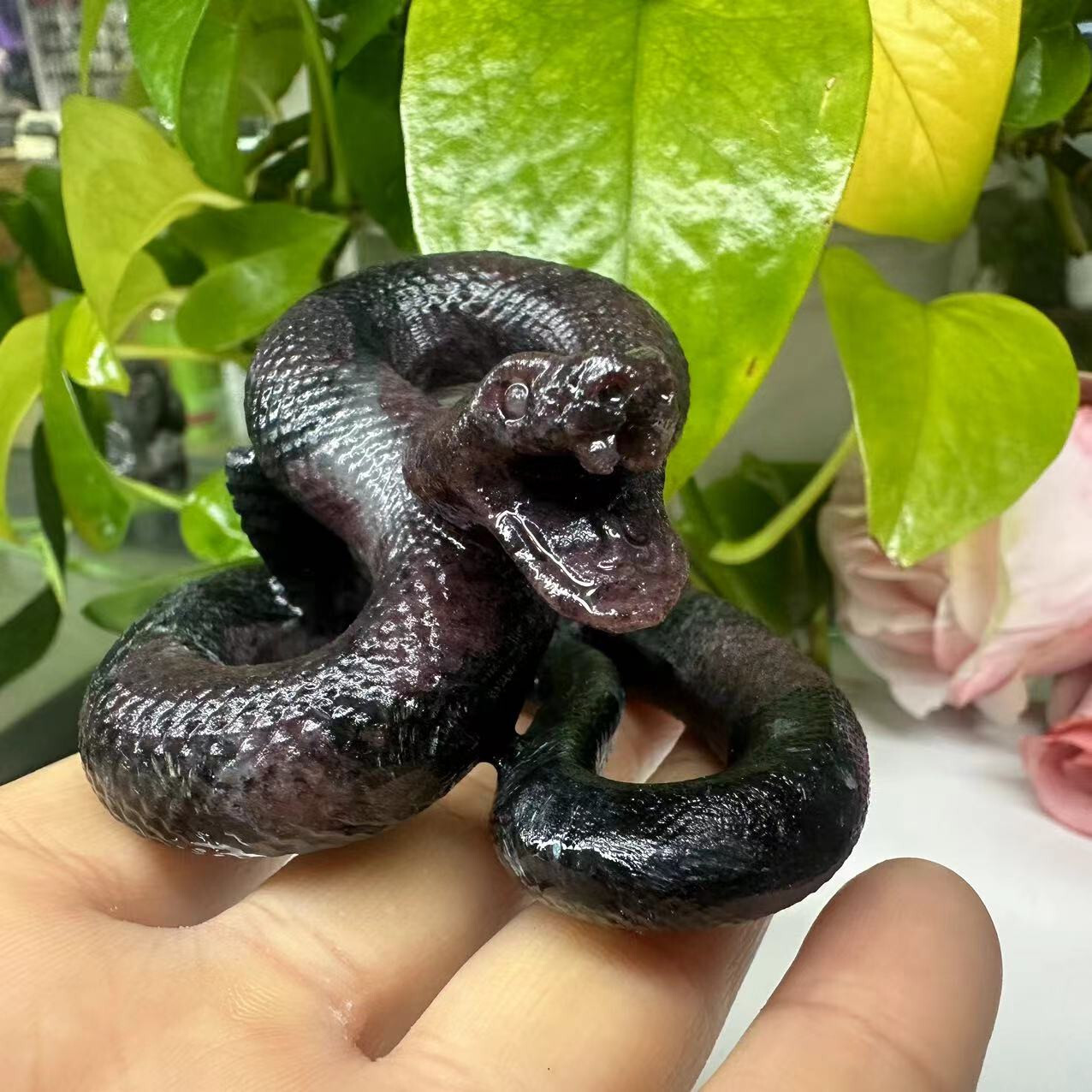 1pc Natural garnet crystal hand carved snake Quartz reiki healing decor gift