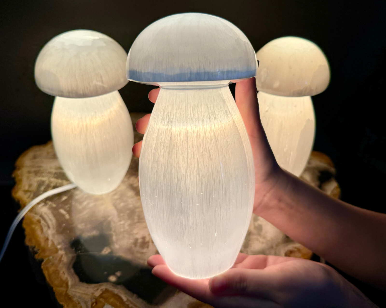 Selenite Mushroom Lamp, LARGE Natural Selenite Crystal Lamps (Selenite Lamp)