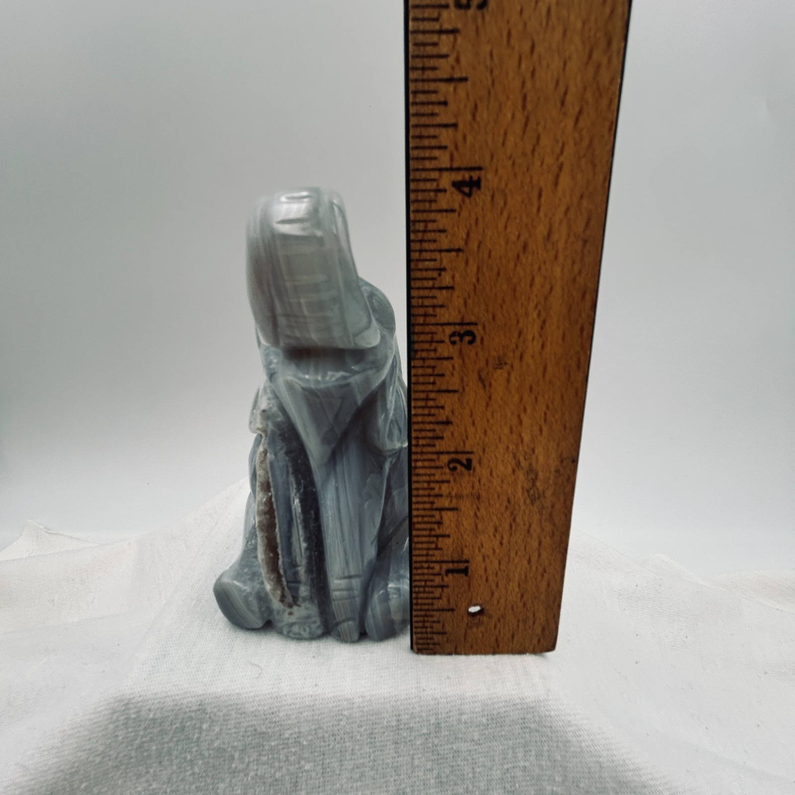 Hand Carved Lucky Elephant Gray Agate Crystal Druzy Geode Cavity 4 inch Figurine