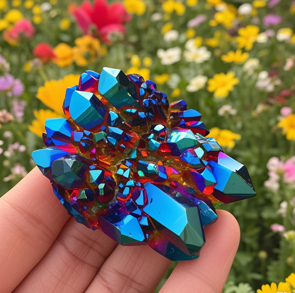 Natural Raw Rainbow Cluster Angel Aura Titanium Geode Quartz Crystal Specimens