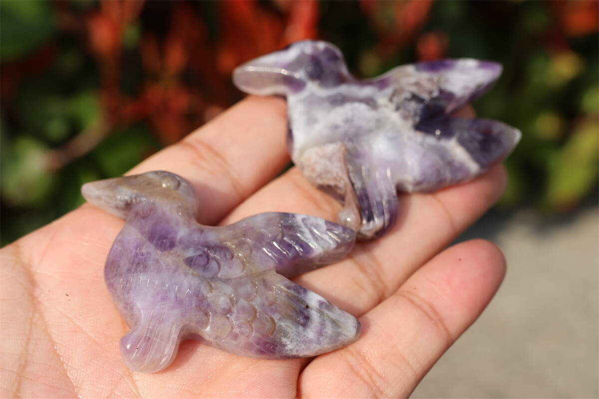 2.3”Carved Natural Dream amethyst Hummingbird Crystal Skull decor reiki gift 1x