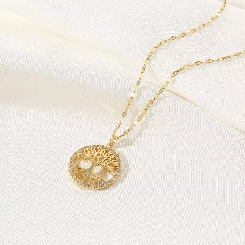 1PC Women’s Fashion Jewelry Gold Cubic Zircon Tree Of Life Pendant Necklace Gift