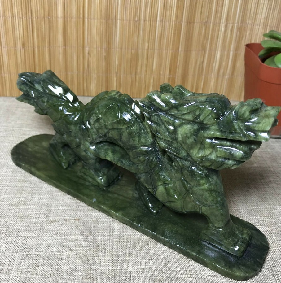 165mm Rare Natural Afghanistan Jade Carving Dragon Chinese Dragon Statue Skull