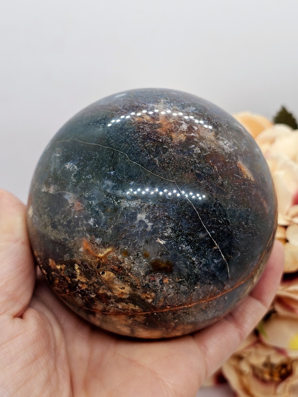 ✨️SALE✨️ Moss agate & Ocean Jasper Mix Sphere Green Red crystal Green 6.8cm 642g