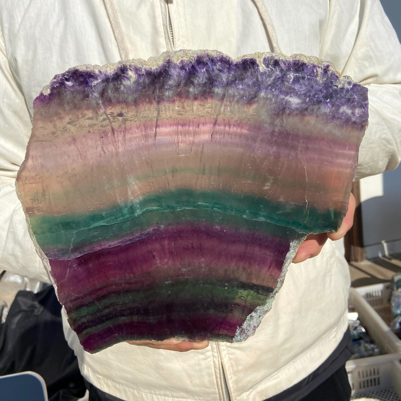 3.7lb Natural colourf fluorite crystal slice rough quartz crystal specimen heali