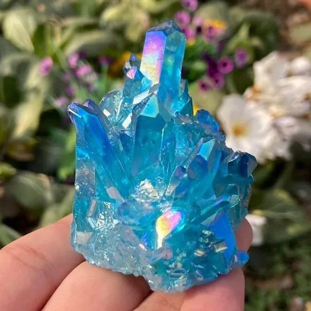 80-100g Titanium Aura Blue Crystal Rainbow Healing Cluster Geode Rock Decor Gift
