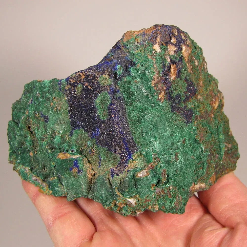 5″ Blue AZURITE w/ MALACHITE Crystals on Matrix Rock – Morocco – 1.5 lbs.