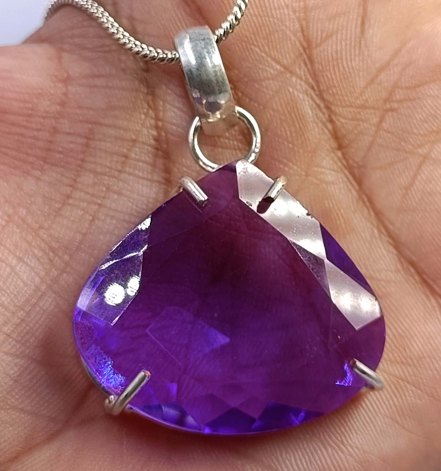 75 Ct Natural Purple Sapphire Pendant Pear Shape 925 Silver IGL Loose Gems 6JHL