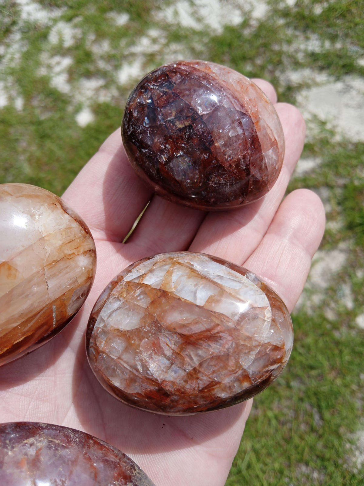 4 Hand Polished Hematoid Fire 🔥 Quartz Palm Stones! Healing, 1 Pound! X3