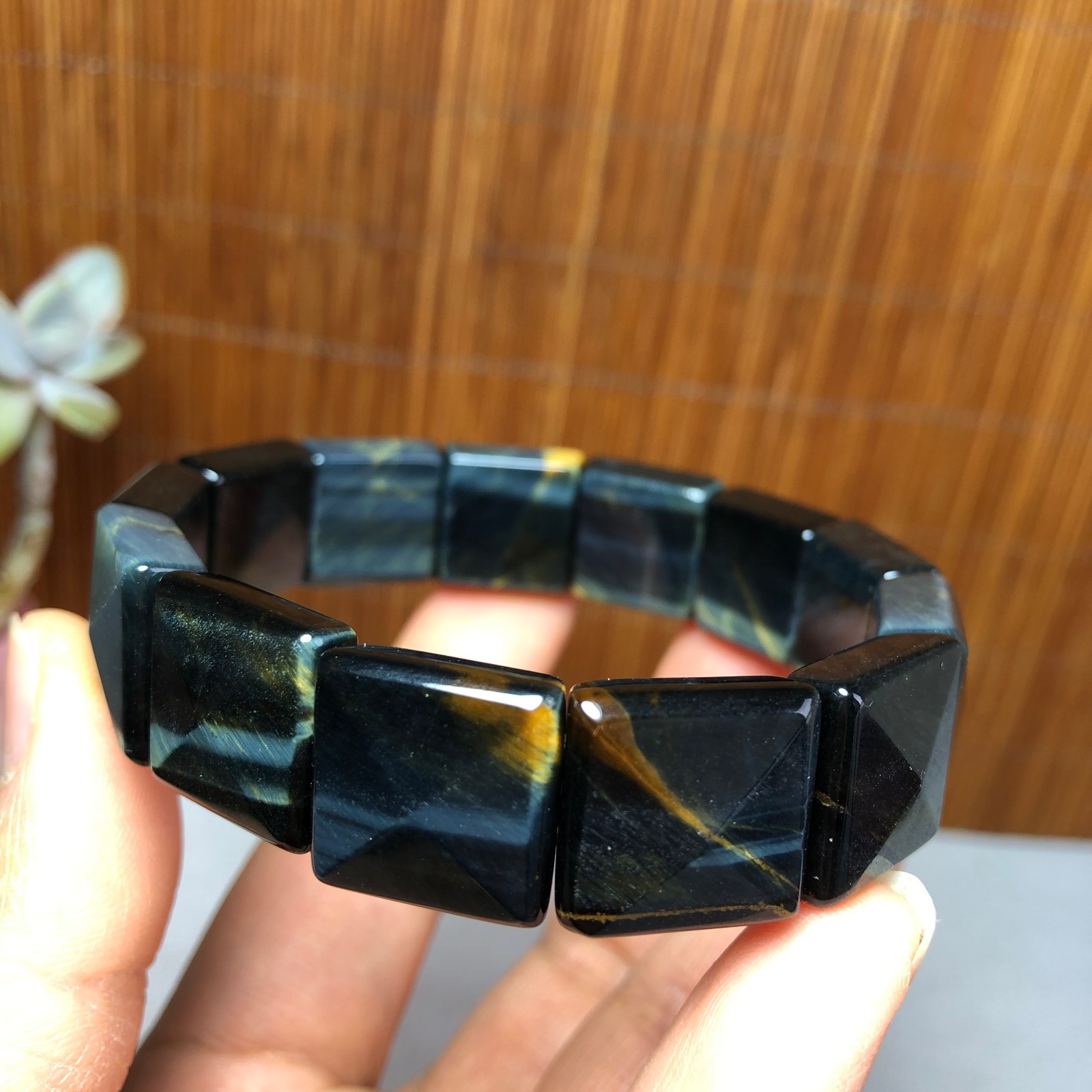 Natural Tiger’s Eye Stone Bracelet Brown Gemstone Stretch Bracelet Handmade 3693