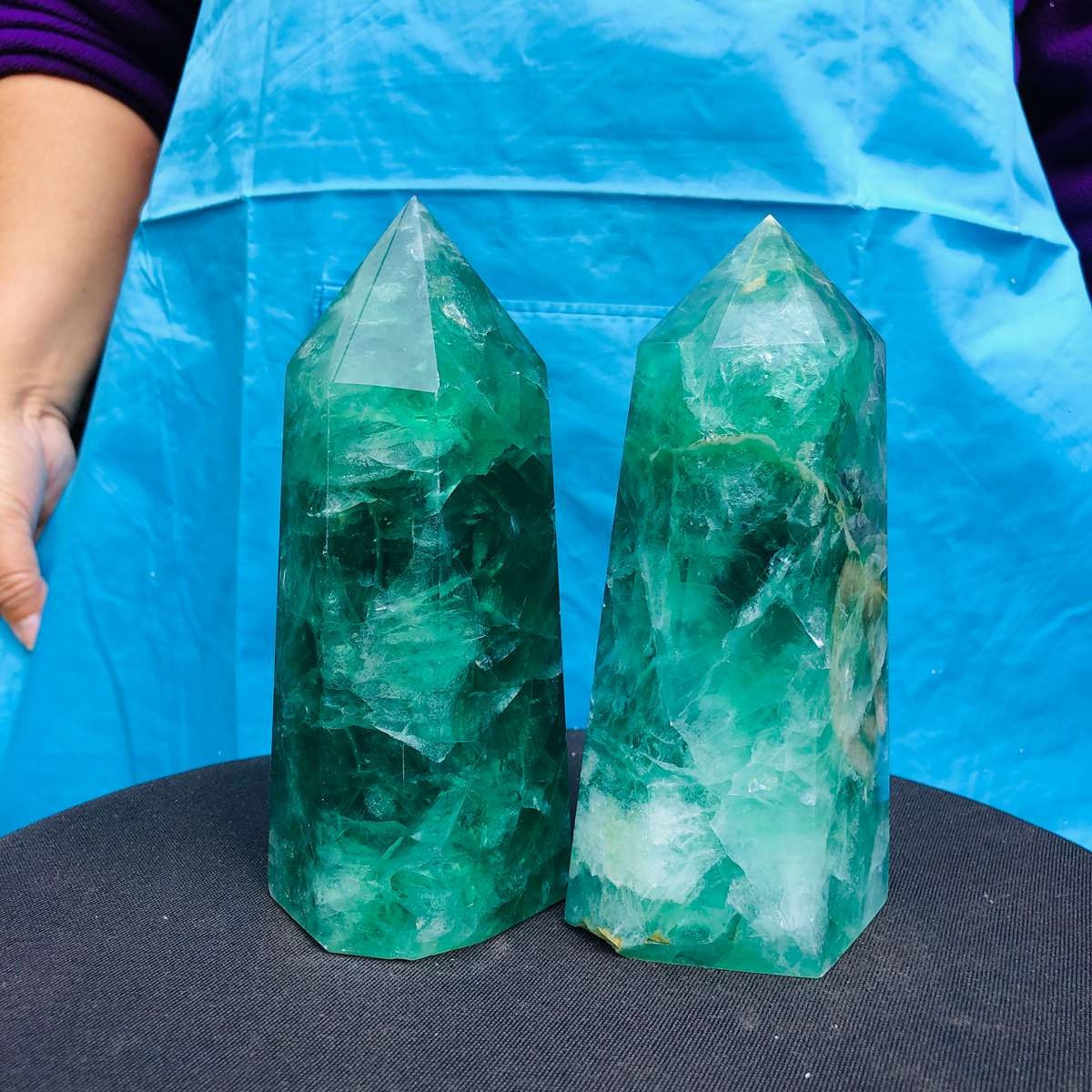 4.88LB 2pc Natural fluorite quartz obelisk crystal tower point healing decor