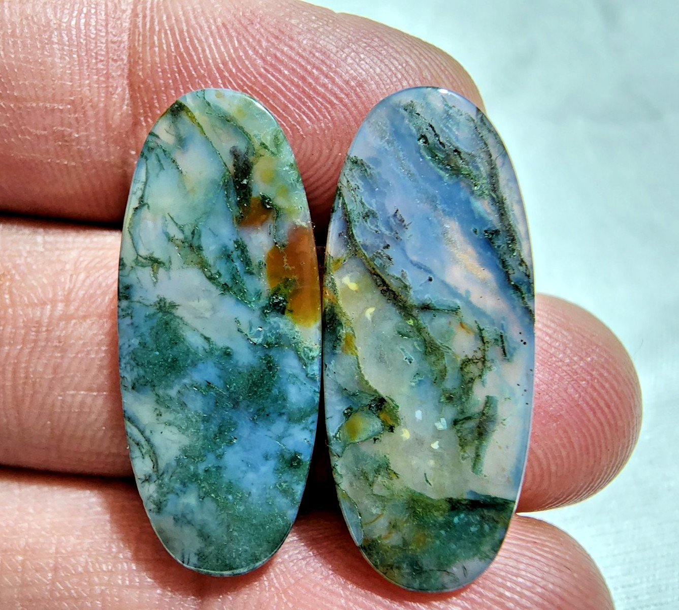 Amazing Rare Moss Agate Matching Pair Cabochon 26ct Loose Gemstone for Jewelry