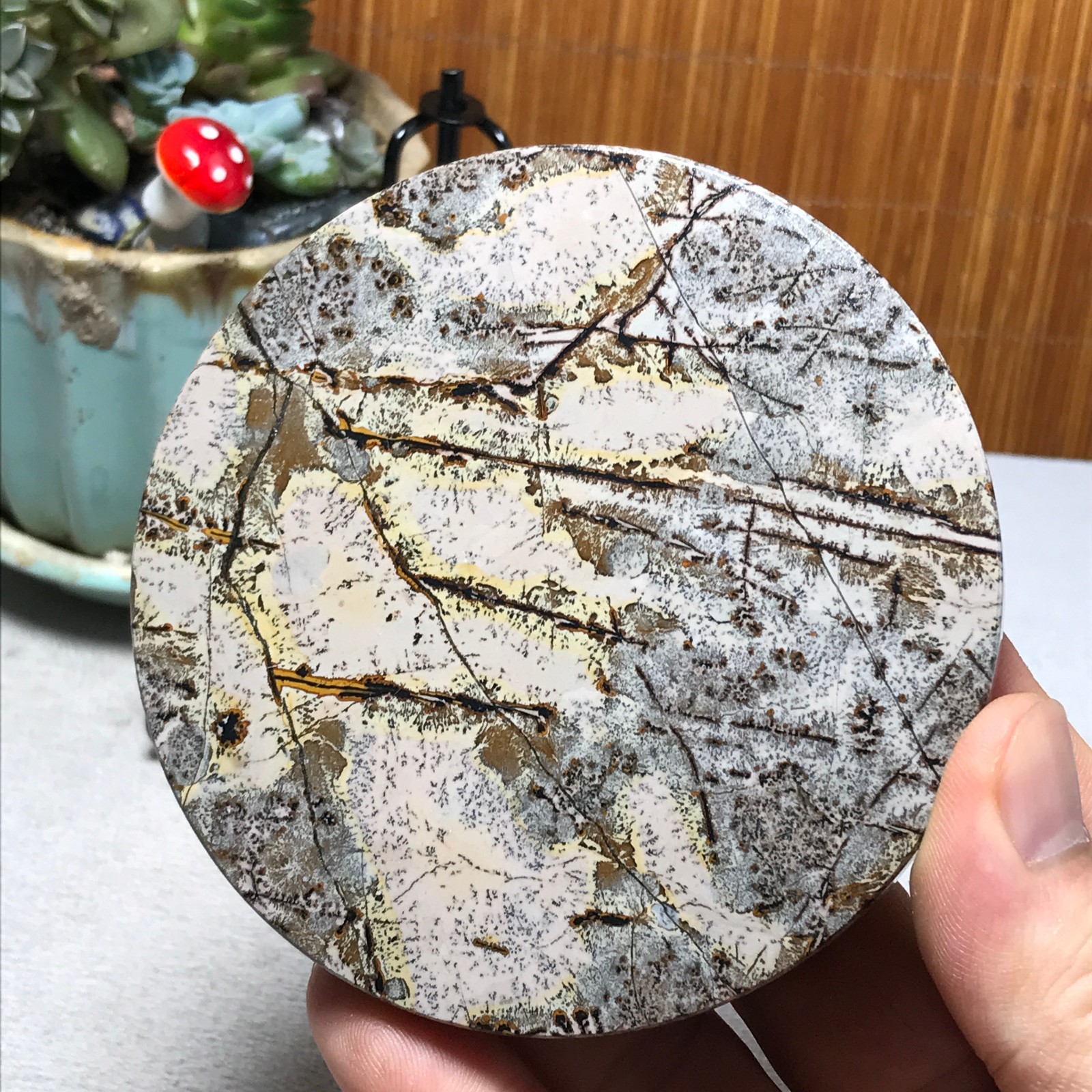 93mm Natural Chinese painting stone crystal ornaments for home decoration A6485
