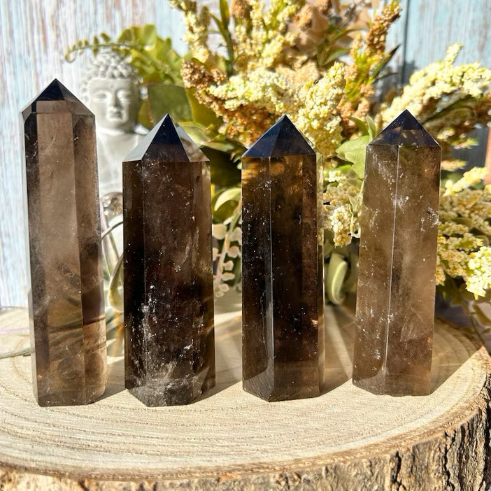 Natural Smoky Quartz Tower Point Obelisk Healing Crystal Mineral Specimens Decor