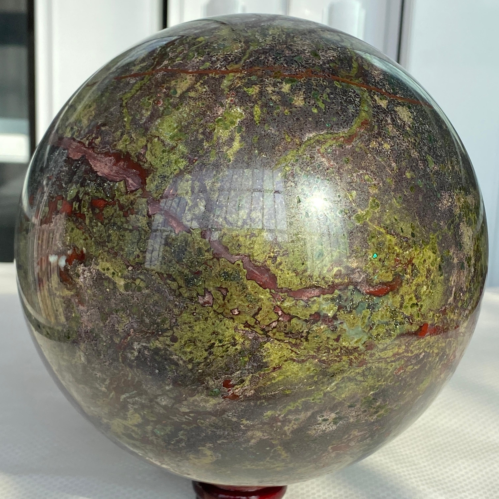 Natural dragon blood stone quartz sphere crystal ball reiki healing 6100G