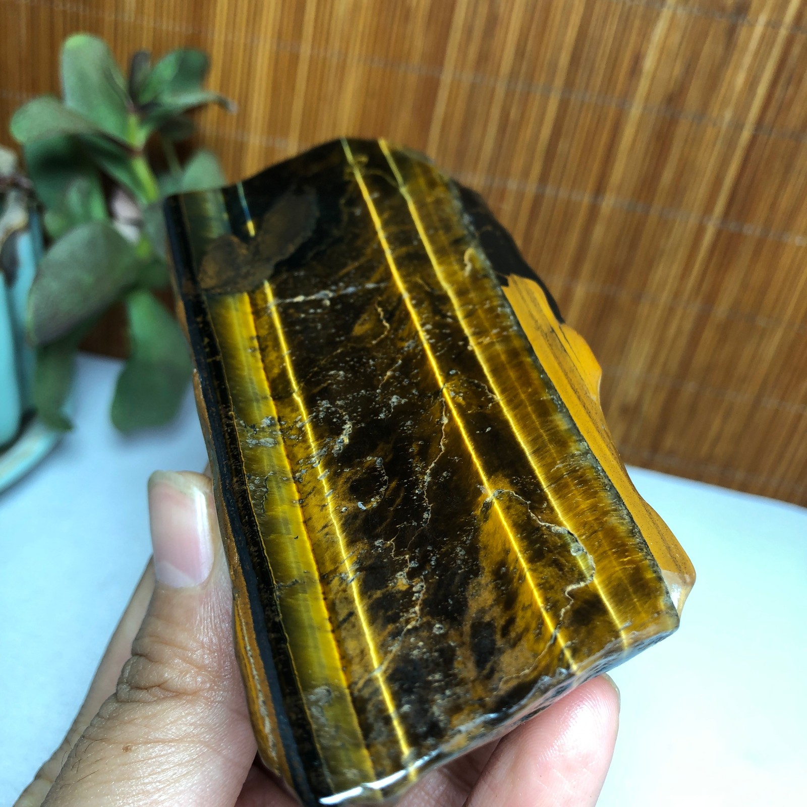 108mm Natural yellow tiger eye slice polish/rough specimens 207g A9379