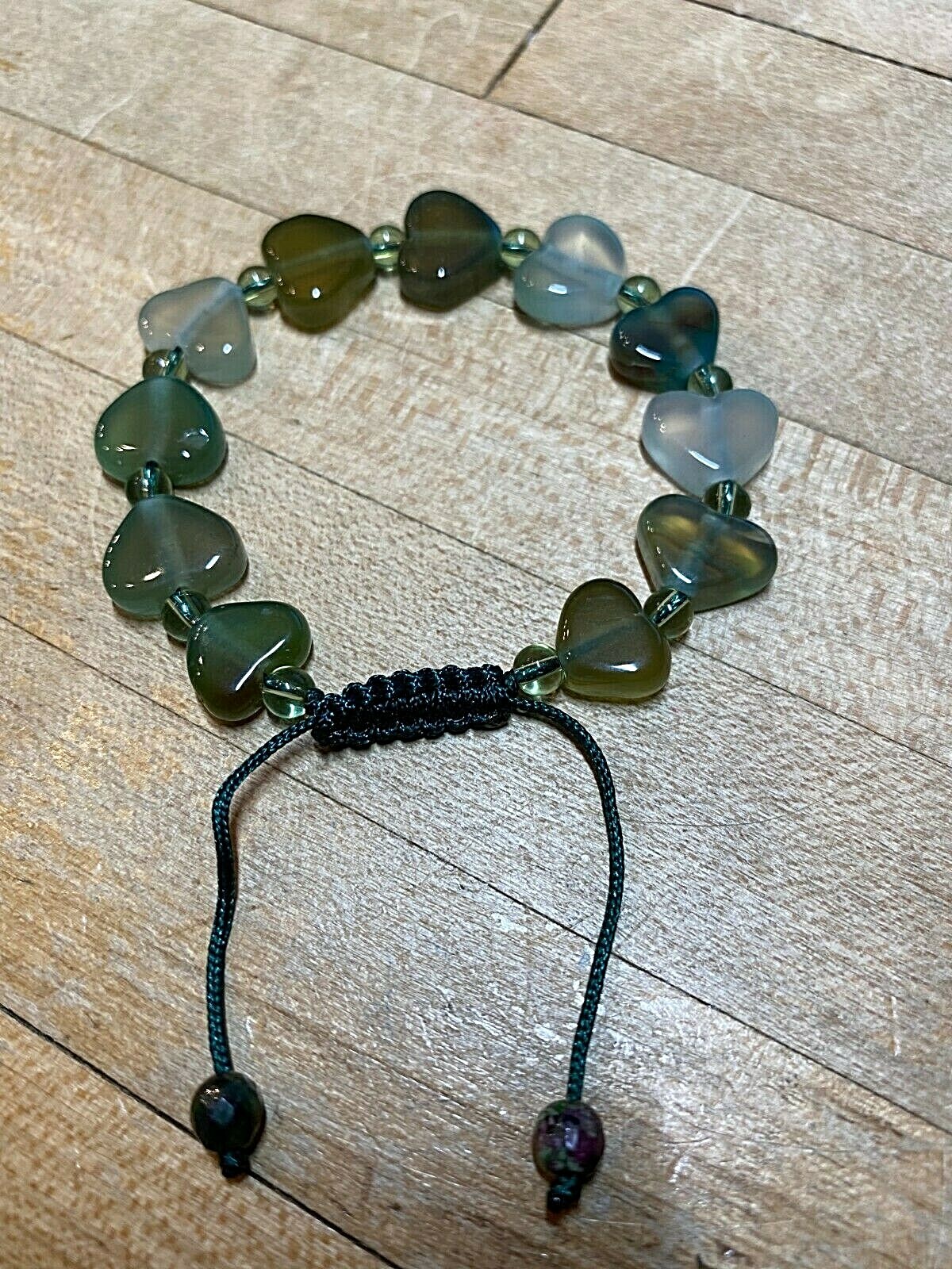 Green Agate & Ruby In Zoisite Crystal Heart Tibetan Style Shamballa Bracelet