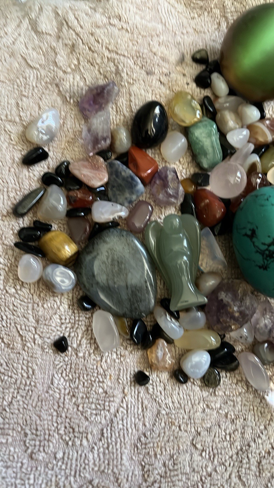 Mixed Tumbled Polished Stone Lot w/ Polished Eggs, Carved Figurine & Sphere