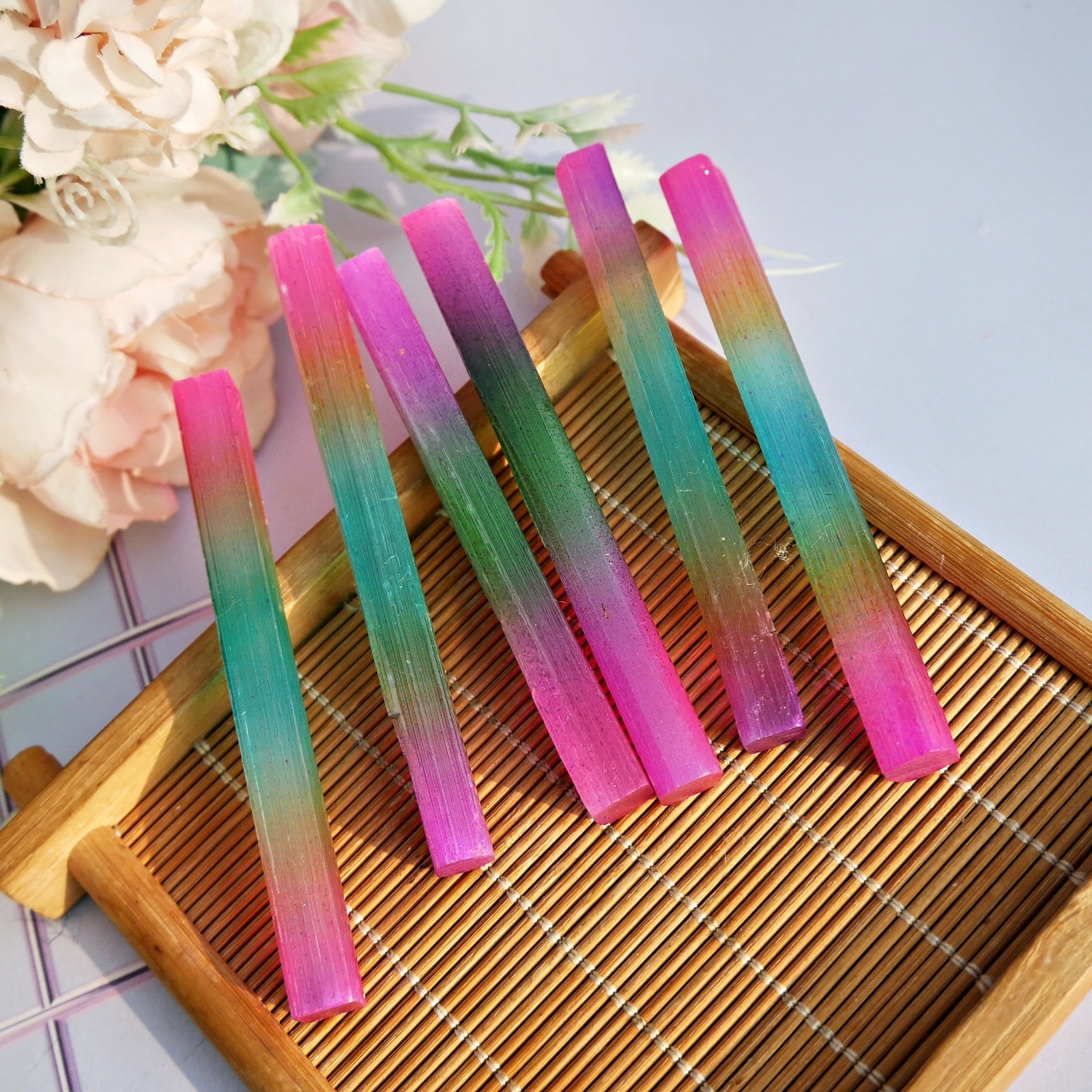 24PCS 3″ Raw Aura Selenite Sticks Crystal Wands Healing Cleansing Stone Lot Gift