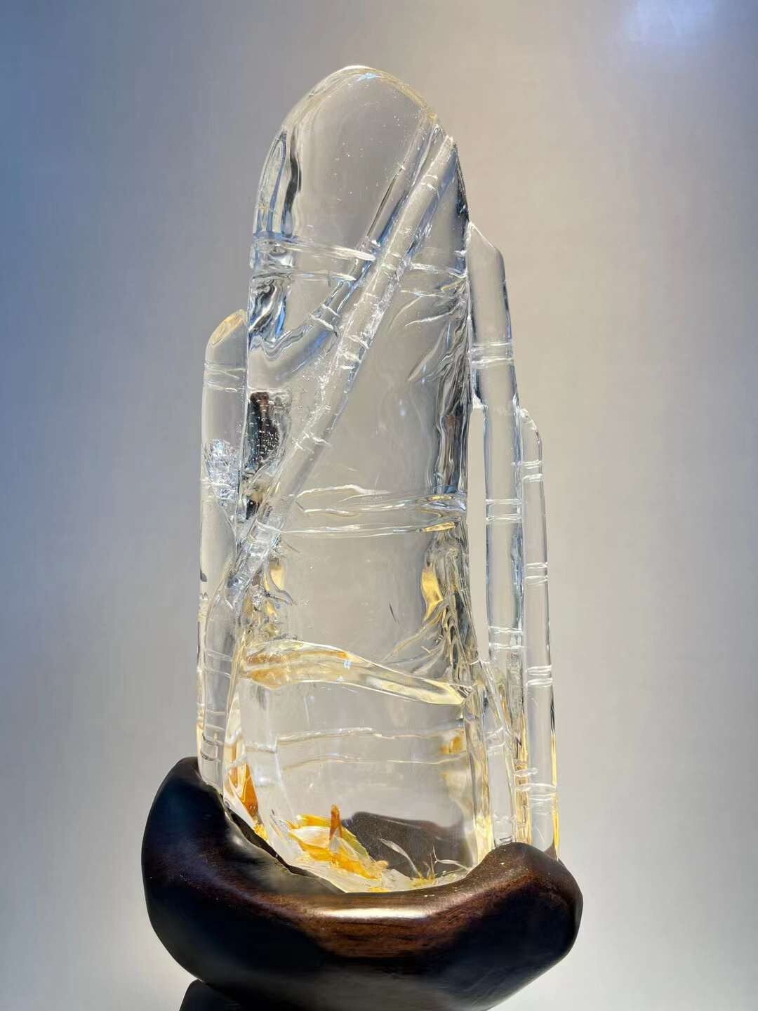 3.76LB Top Natural gold healer clear quartz bamboo Obelisk Crystal Wand Tower