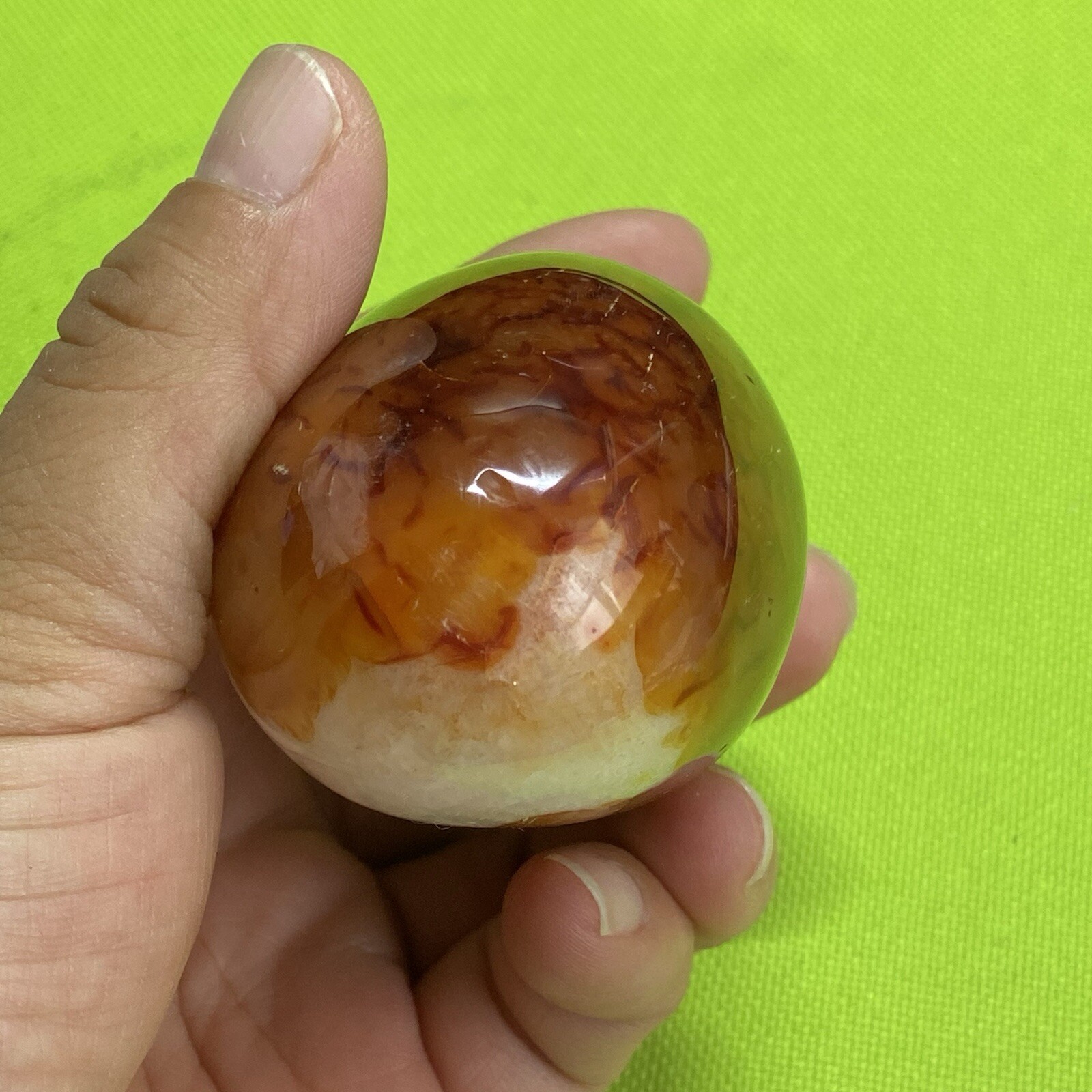 77mm242g Beautiful Patterns Red Agate Carnelian Palm Stone Reiki Crystal Md Y098