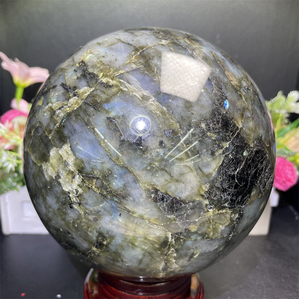 11.1LB 5.5″ Natural Flash Labradorite Sphere Ball Crystal Quartz Mineral Energy