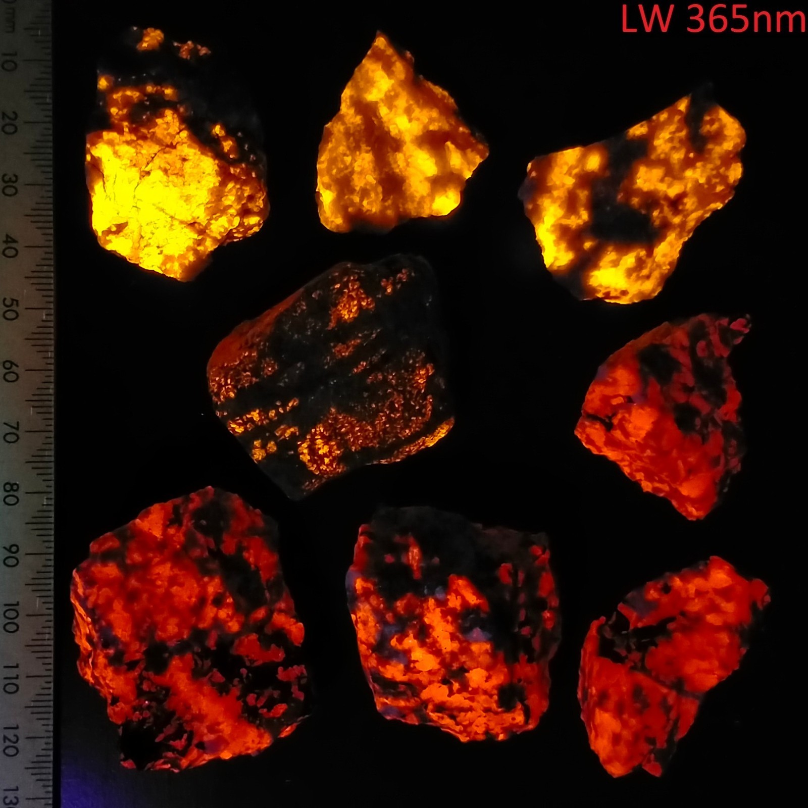 Fluorescent Sodalite & Scapolite minerals glowing flame stones lot Canada 0.21kg