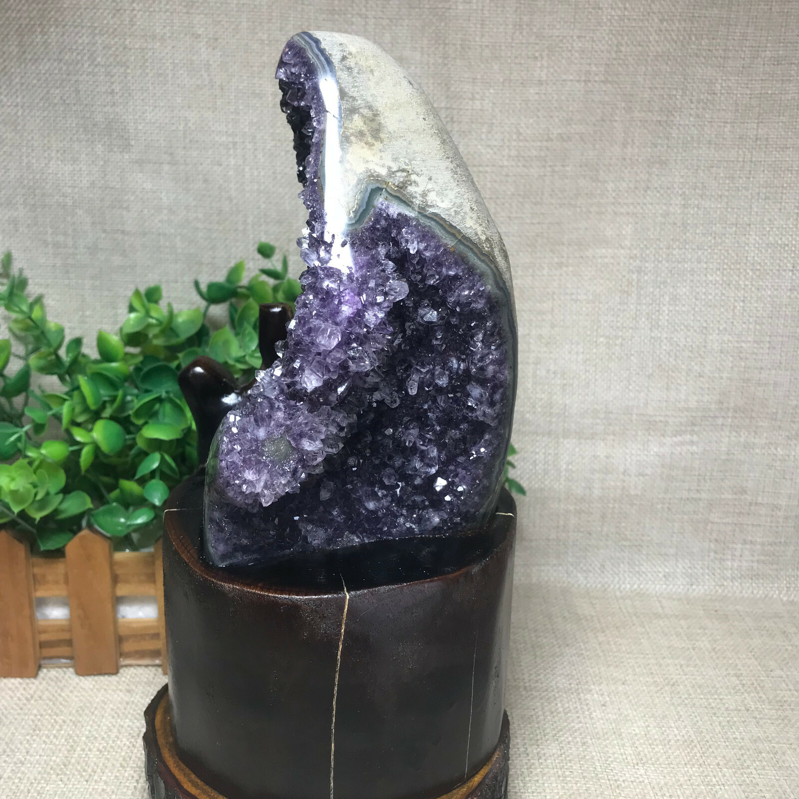Natural Uruguay Deep Purple Crystal Quartz Amethyst Geode Clusters +Stand 1548g