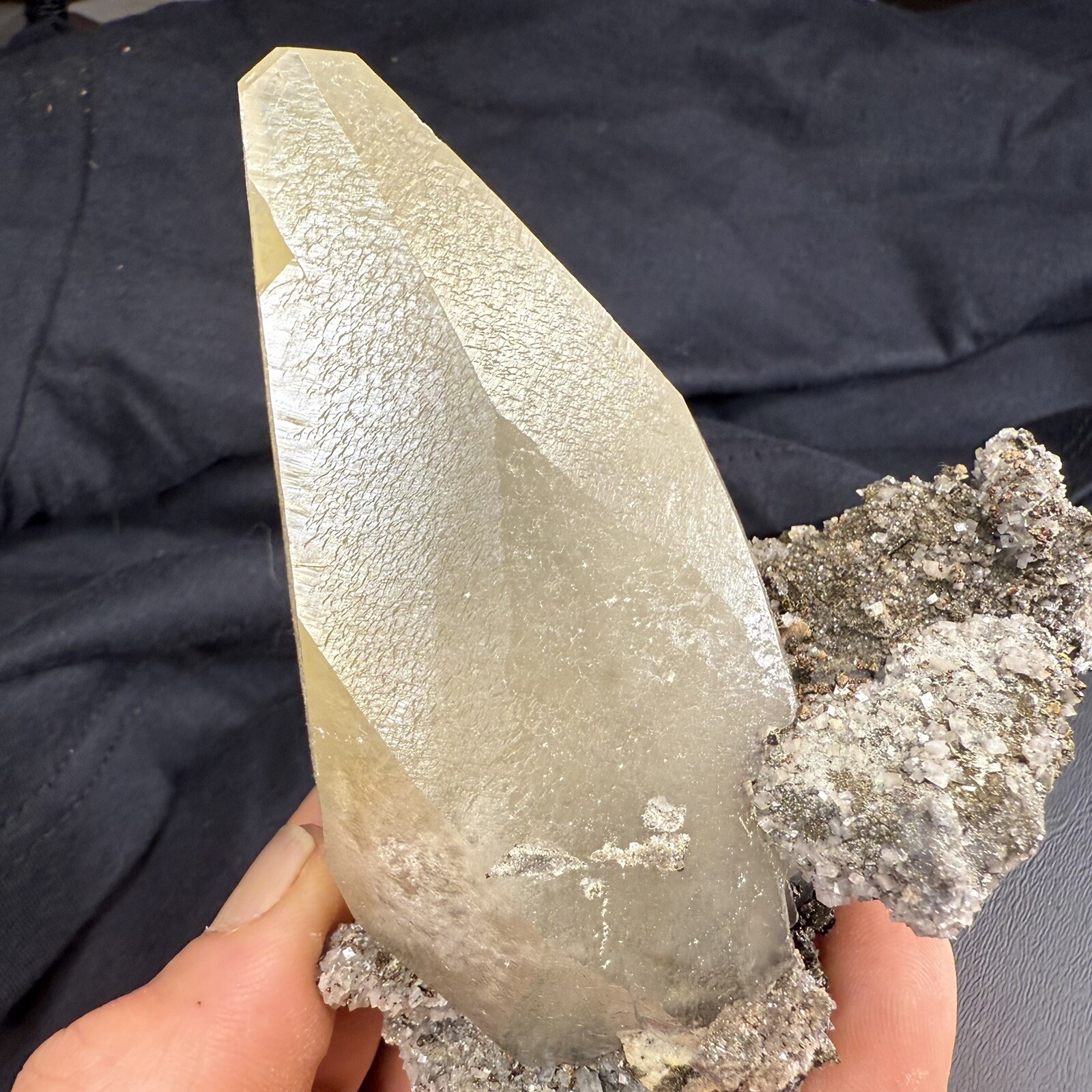 Phantom Calcite Crystal on Chalcopyrite Pyrite Dolomite on Matrix / Missouri