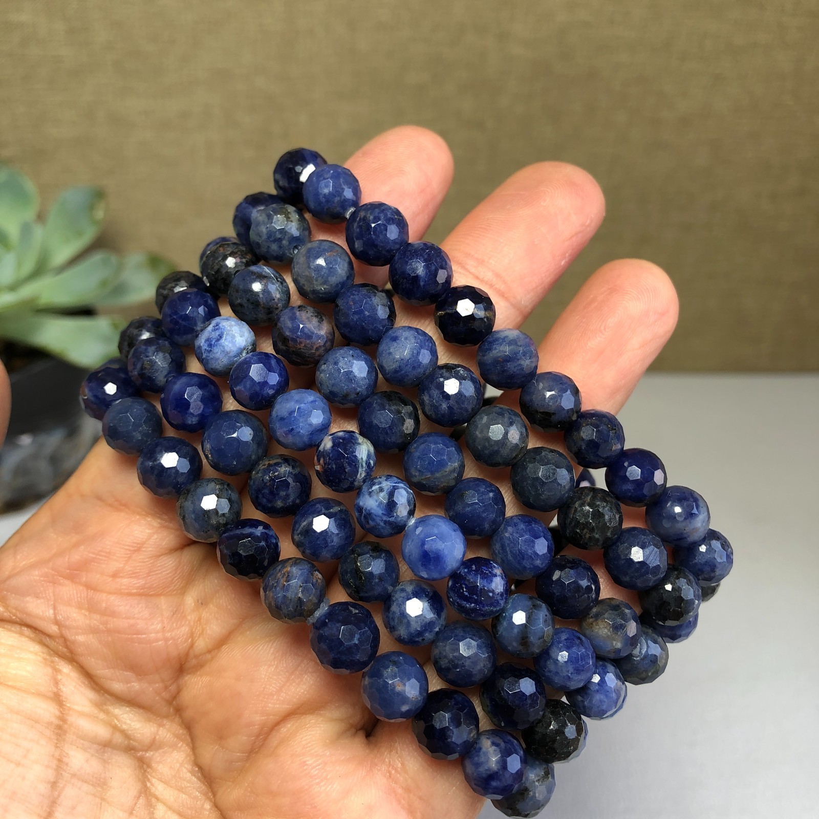 5Pcs Wholesal Natural sodalite agate bracelets Crystal ball sphere facet 8mm