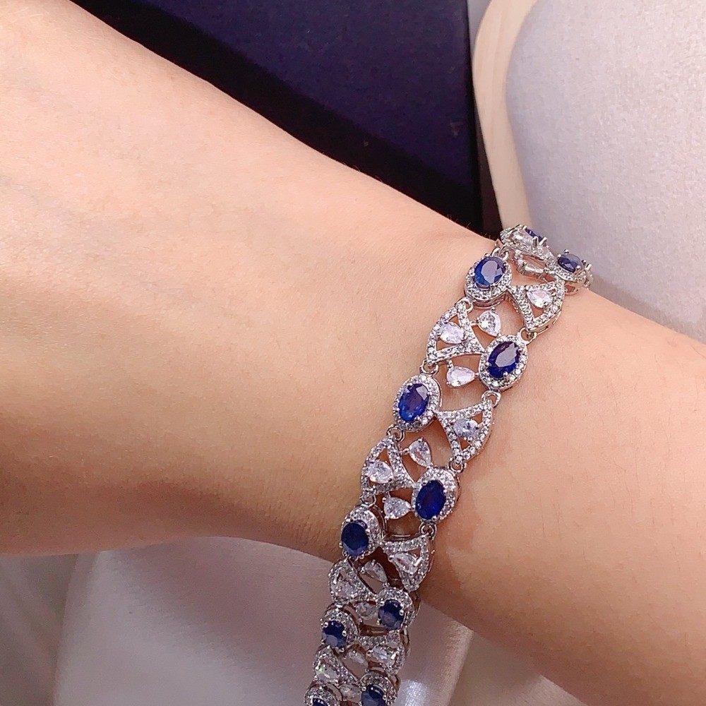 Natural Sapphire DLY bracelet Gemstone Jewelry S925 Silver Plated 18K Gold Gift
