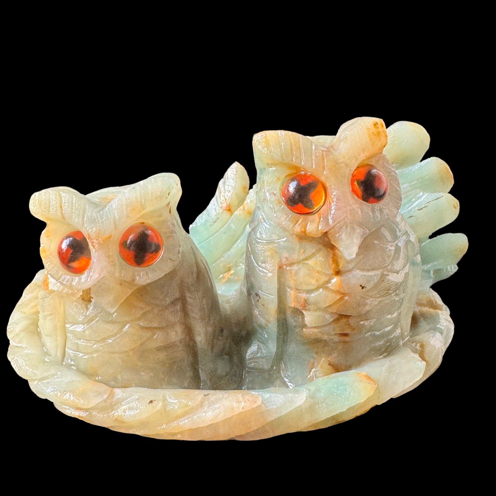Hand Carved Natural Amazonite Owl Sculpture Real Stone Wisdom Bird Home Decor