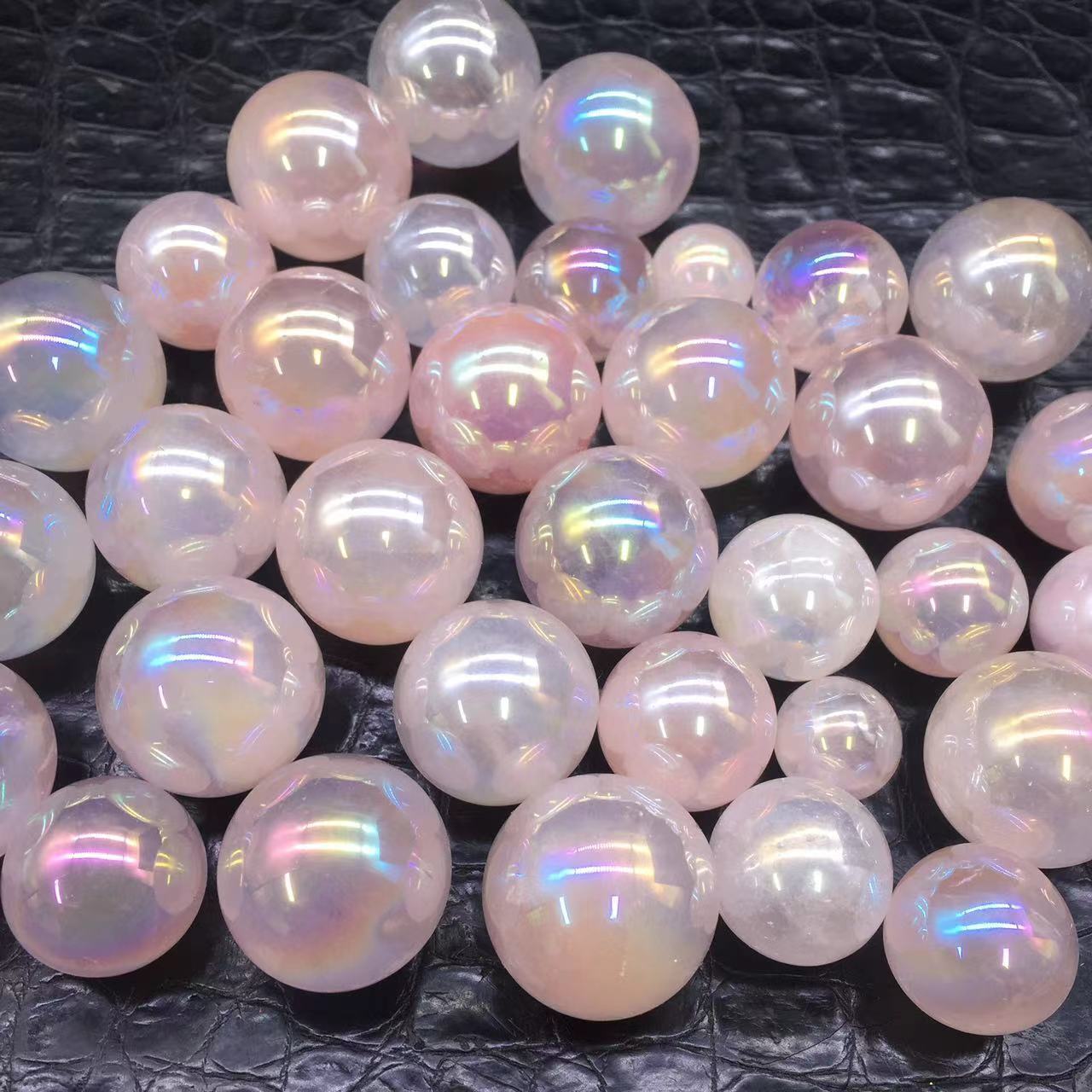 Rainbow Angel Aura Pink Quartz Crystal Beads Sphere Ball Healing Decoration 100g
