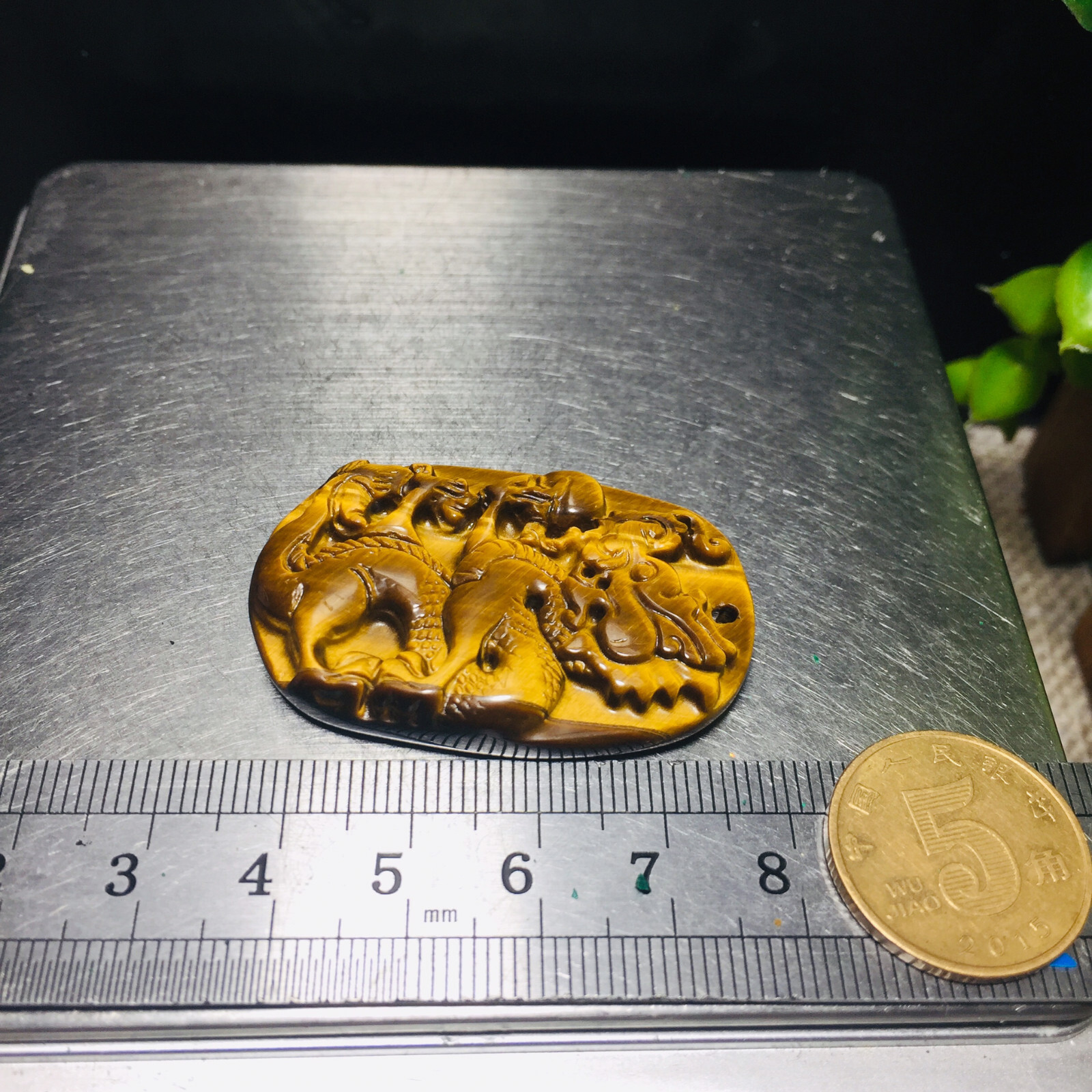 1pc Natural Yellow Tiger Eye Crystal Hand Carved Chinese Dragon pendant