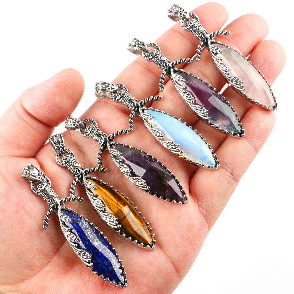 Natural Gemstone Crystal Sword Shape Chakra Pendant Necklace Healing Reiki Stone