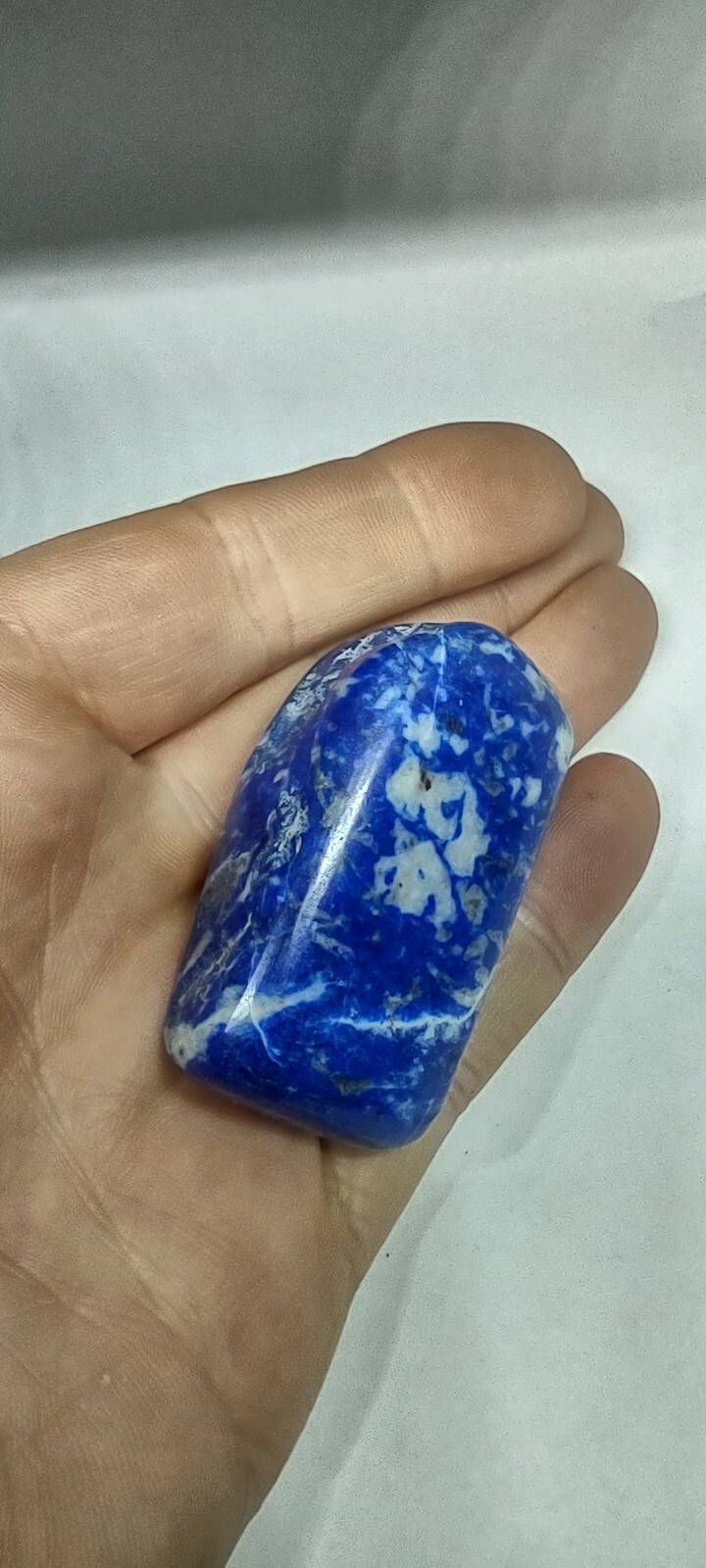 Lapis Lazuli Palm Stone Carved And Polished Rough On Back Side Afghanistan