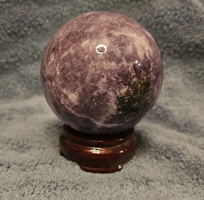 Genuine Polished Lepidolite (2.75″) Sphere Wirh Wood Stand