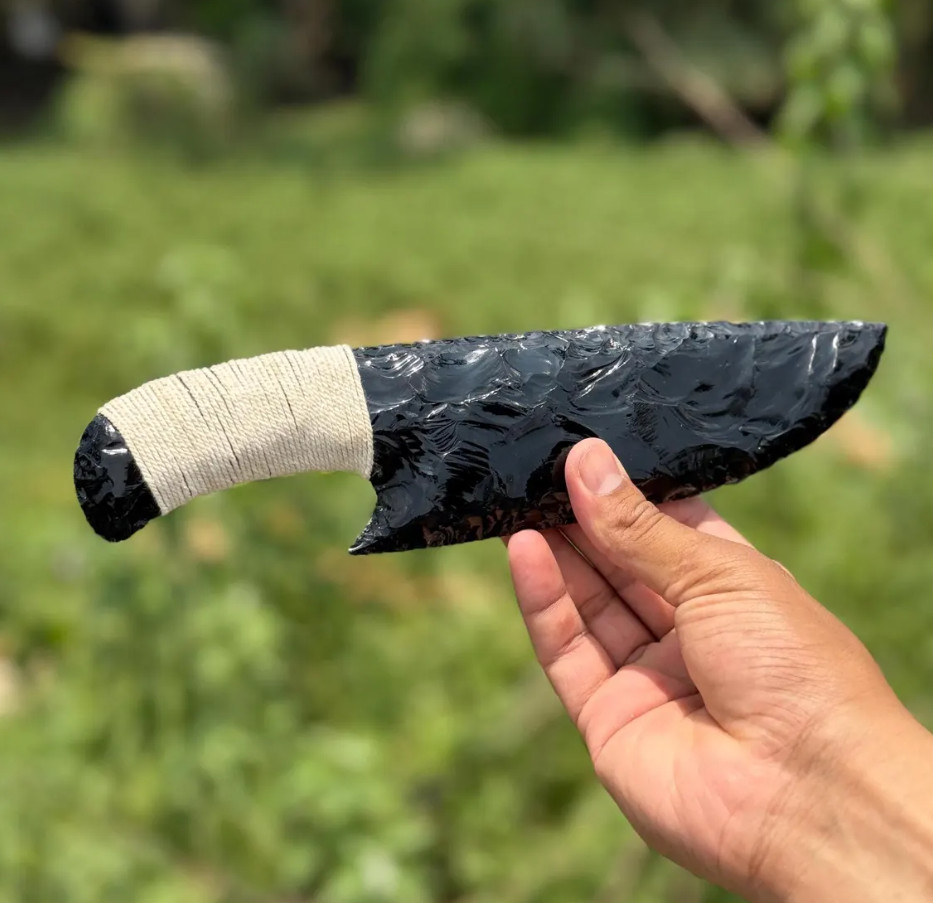 10″ Obsidian Lava Blade – Handcrafted Black Obsidian Knife – Viking Style Athame