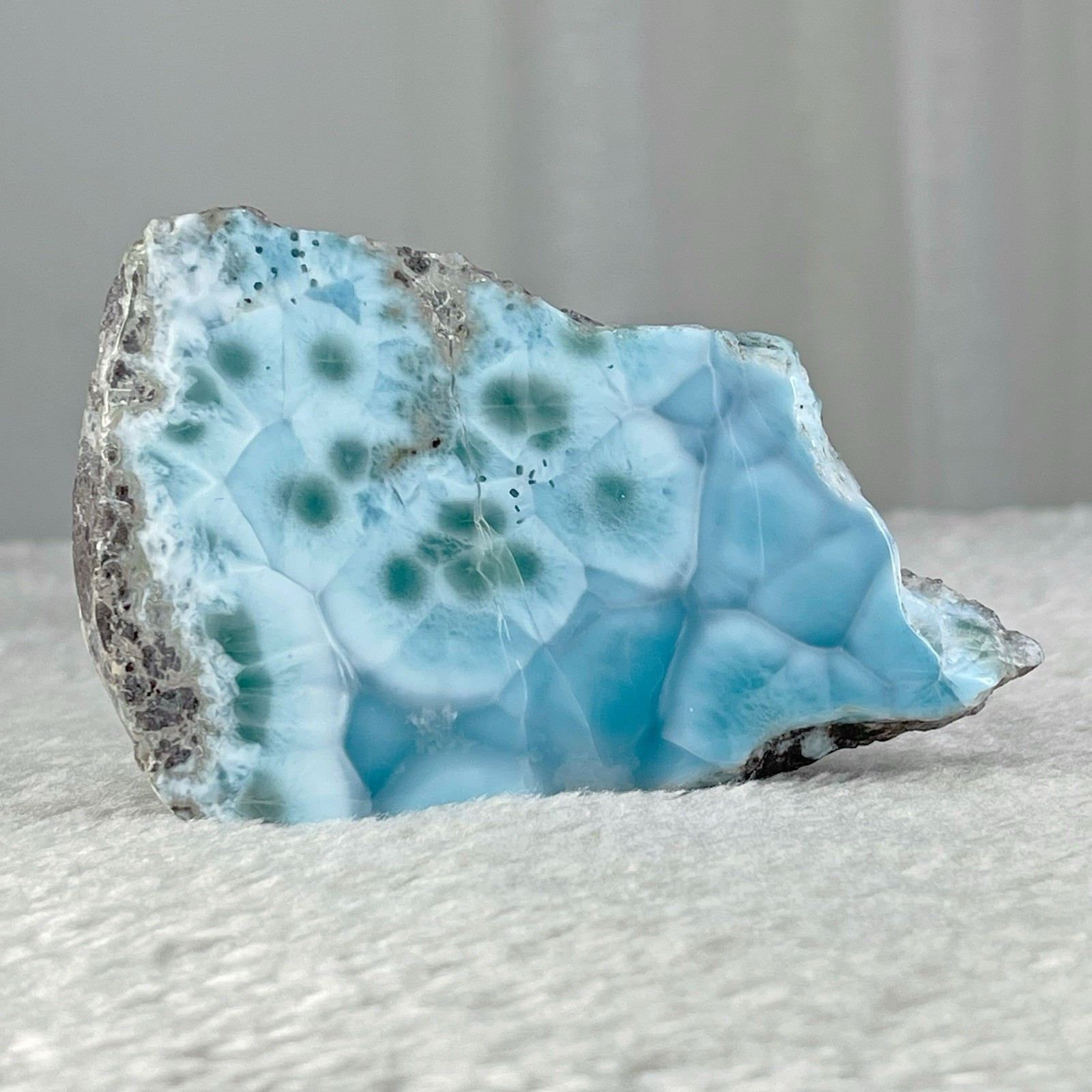 297g High Quality Semi Polished Blue Larimar Stone In Matrix Dominican Gem