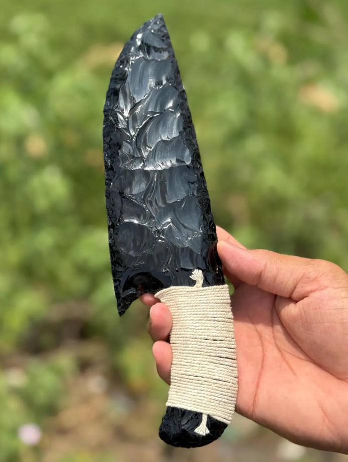 10″ Obsidian Lava Blade – Handcrafted Black Obsidian Knife – Viking Style Athame