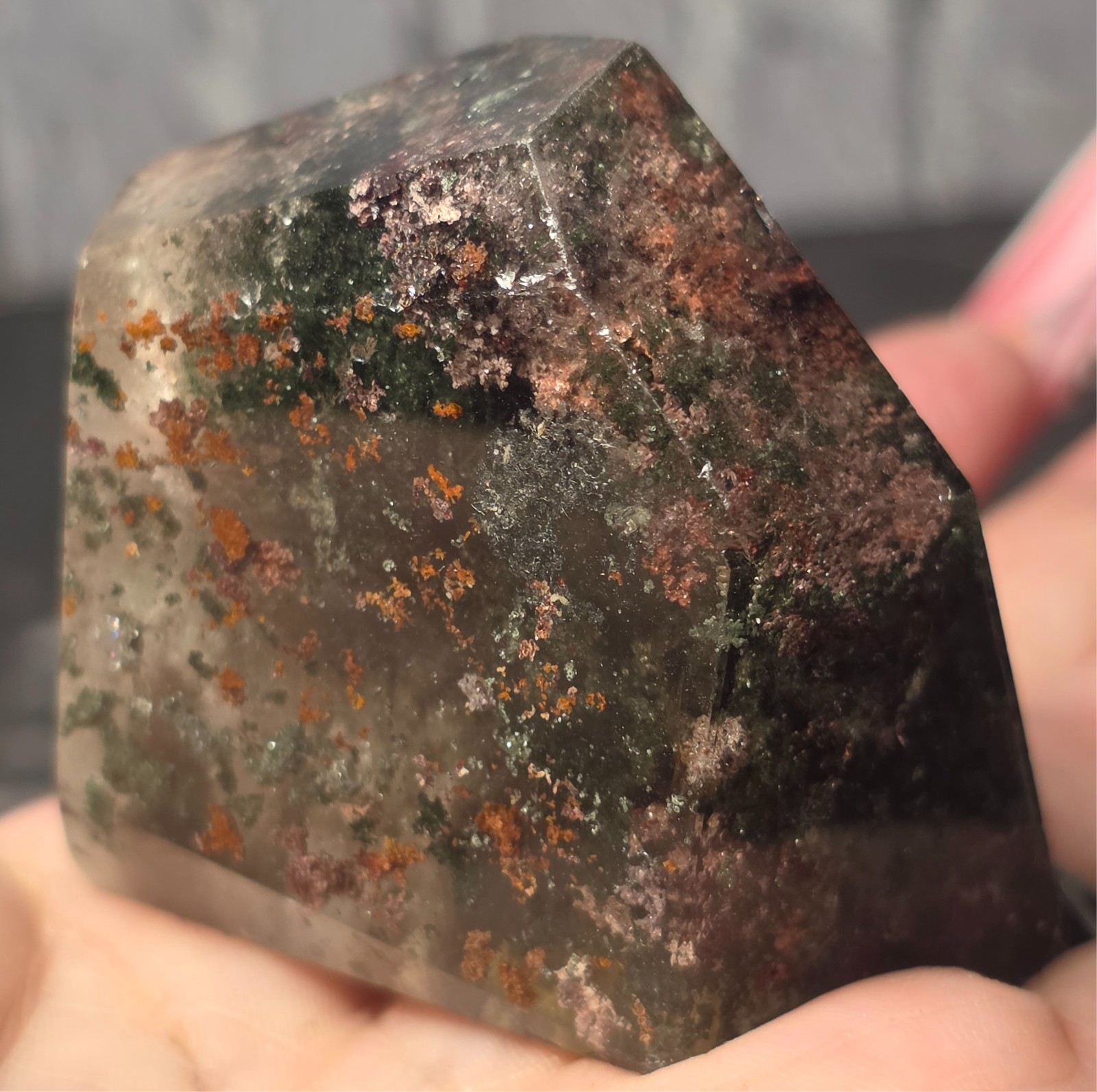 Natural Brazilian Garden Quartz Scenic Lodolite Crystal Point Thousand Layers