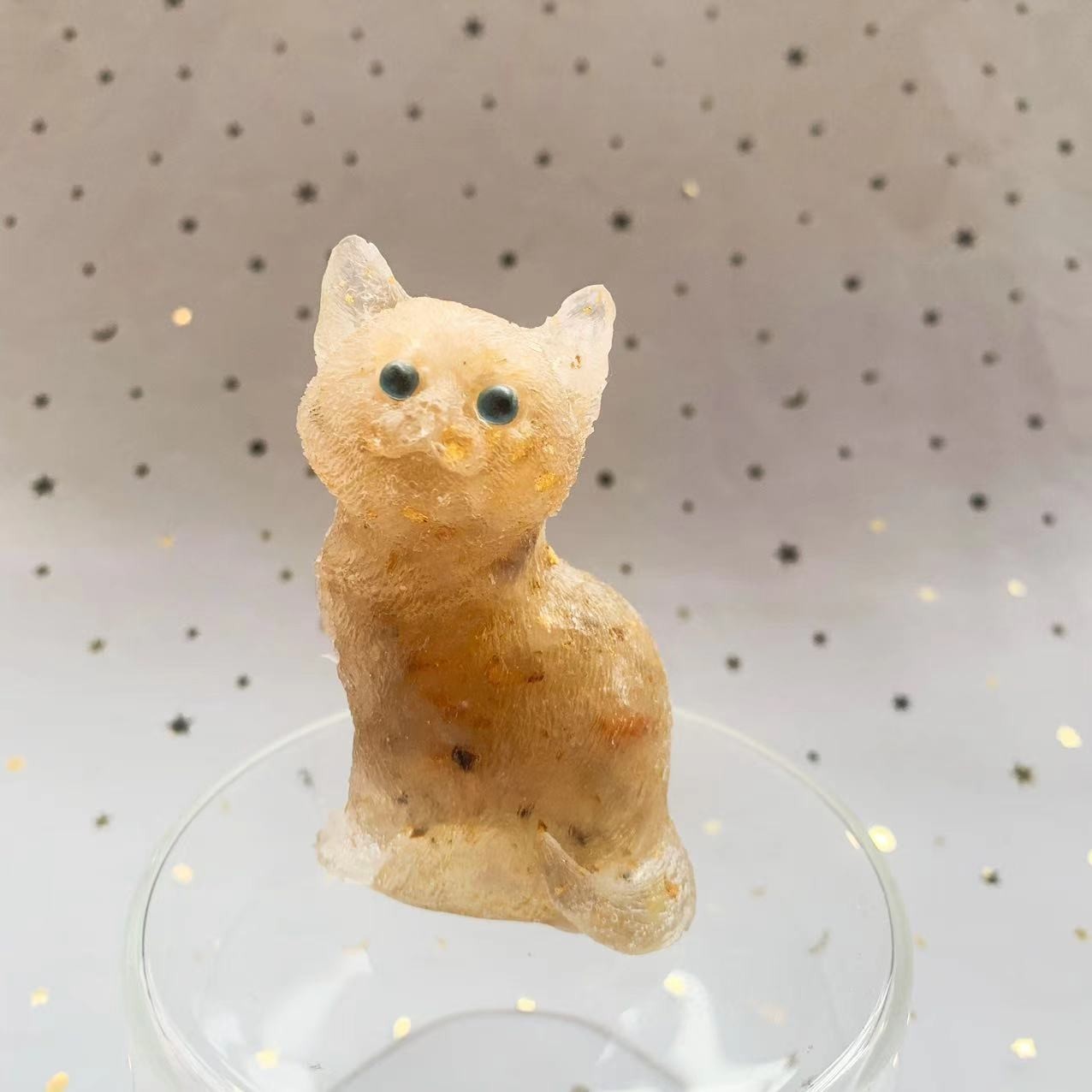 Natural Resin Crystal Cat Carving kitten Figurine Decor Healing Gemstone Animals