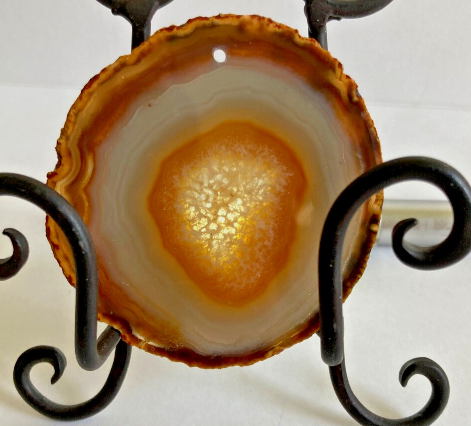 Amber Agate Slice Geode Slab Brazilian Stone Dyed (hole drilled for hanging)
